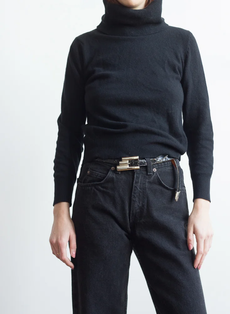 1980s Black Snakeskin Deco Belt