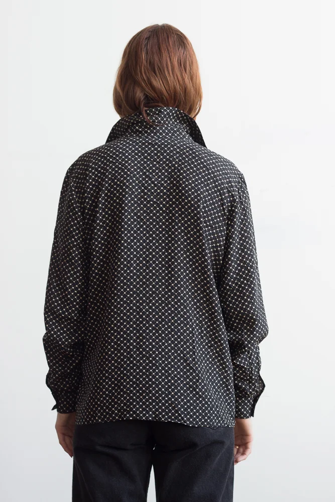 1980s Black Silk Foulard Blouse