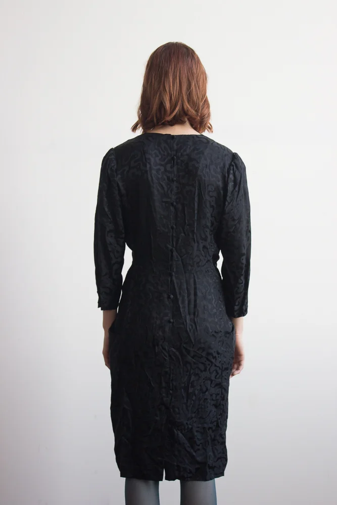 1980s Black Silk Ruched Dress