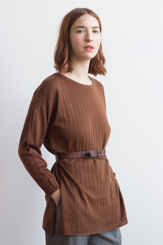 1980s Oleg Cassini Hazelnut Tunic Sweater