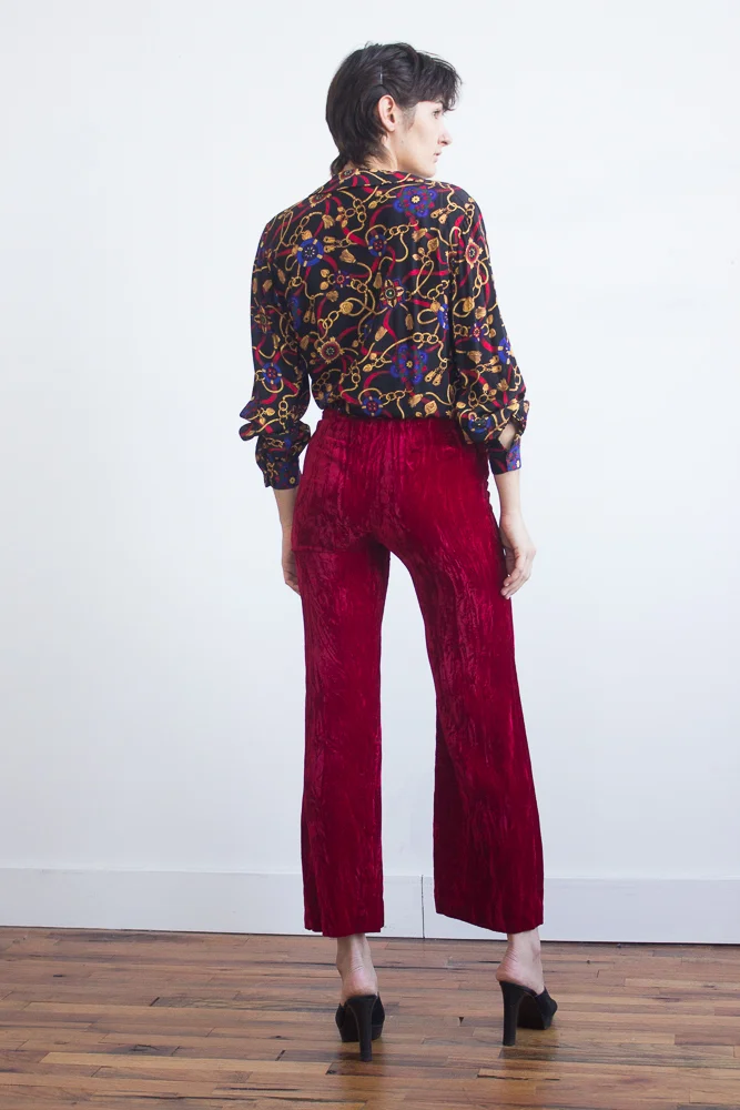 1970s Red Crushed Velvet Trousers