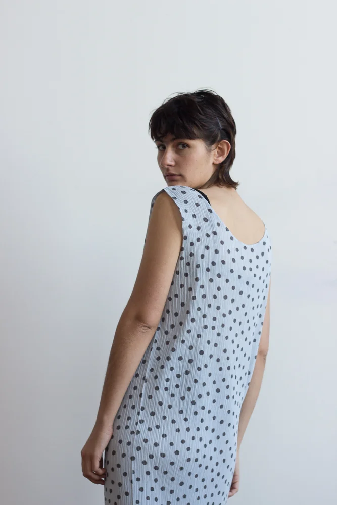 1990s Issey Miyake Pale Blue Pleated Column Dress  Wayward Collection