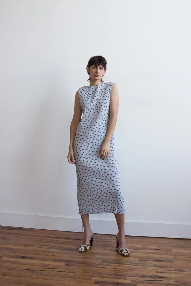 1990s Issey Miyake Pale Blue Pleated Column Dress  Wayward Collection