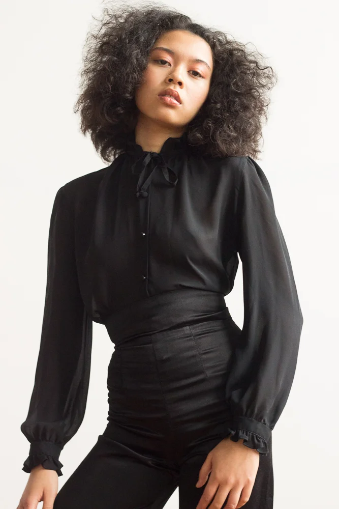 1970s High Ruffle Collar Top