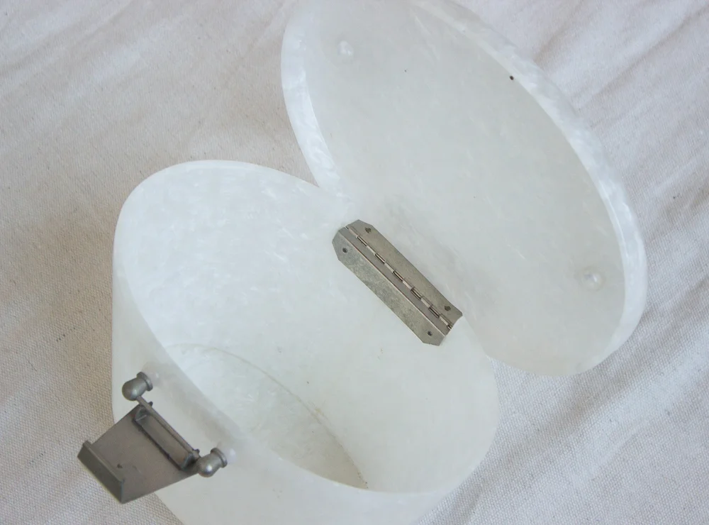 1950s White Marbled Lucite Bucket Bag