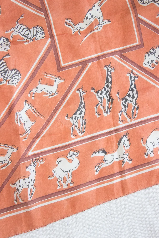 1940s Safari Animals Silk Scarf