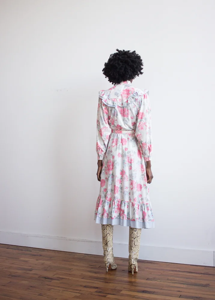 1980s Floral Ruffled Dress