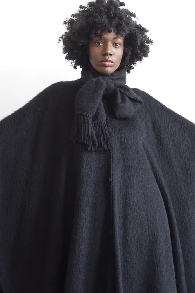 Vintage Alpaca Wool Cape with Scarf Collar
