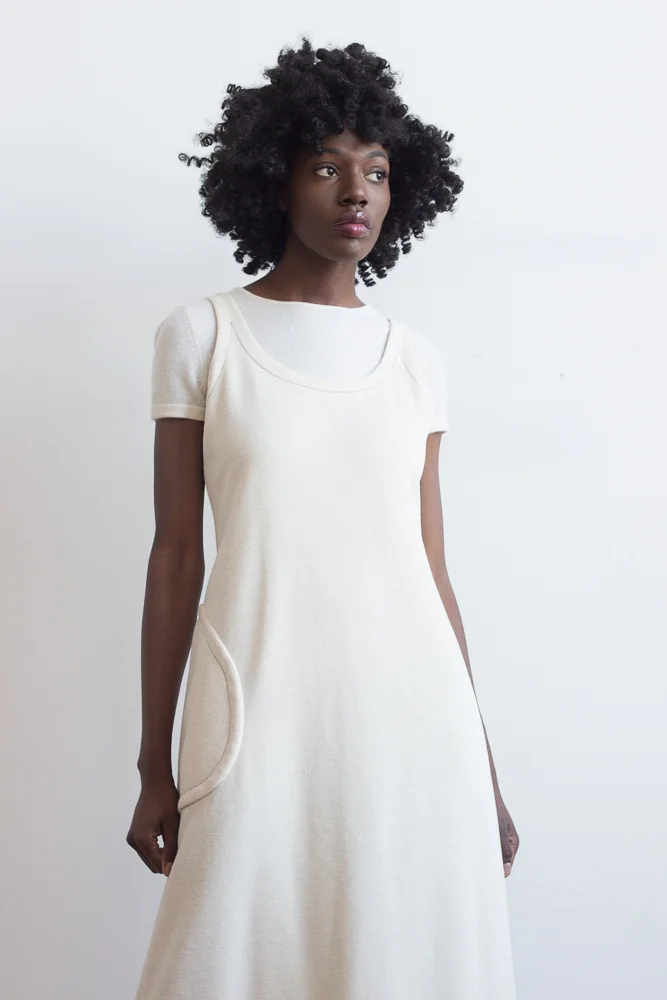 1970s Creme A-Line Pocket Dress