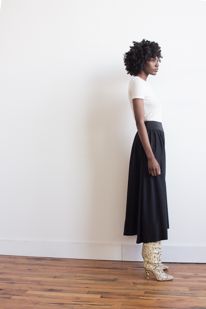 1970s Black Silk Midi Skirt