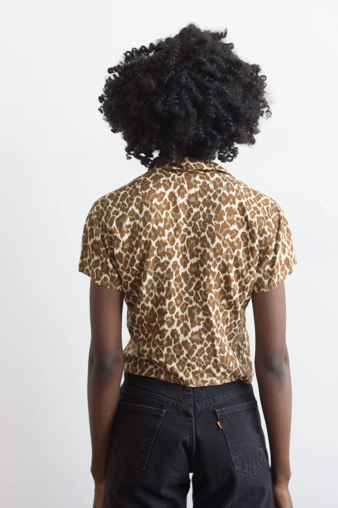 1990s Leopard Print Cropped Blouse