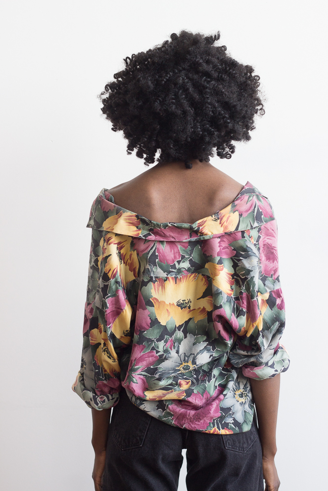 1980s Oversize Floral Silk Blouse