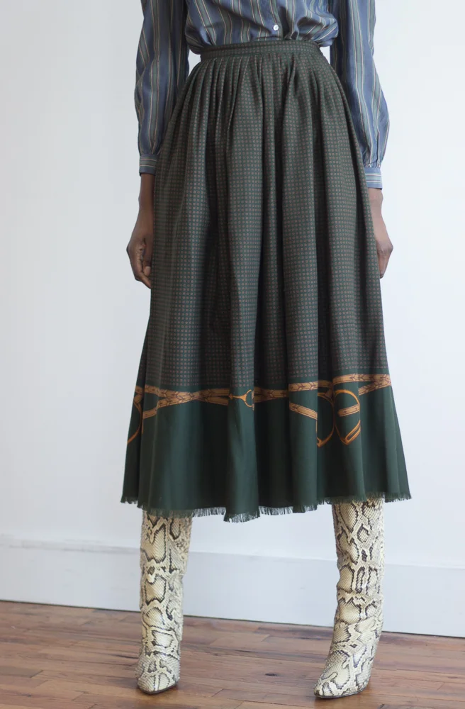1980s Ralph Lauren Scarf Print Midi Skirt