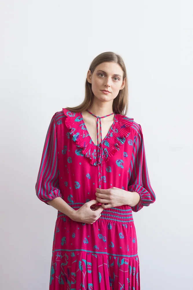 1980s Diane Freis Magenta Peasant Dress Wayward Collection 1980s Diane Freis Magenta Peasant Dress Wayward Collection