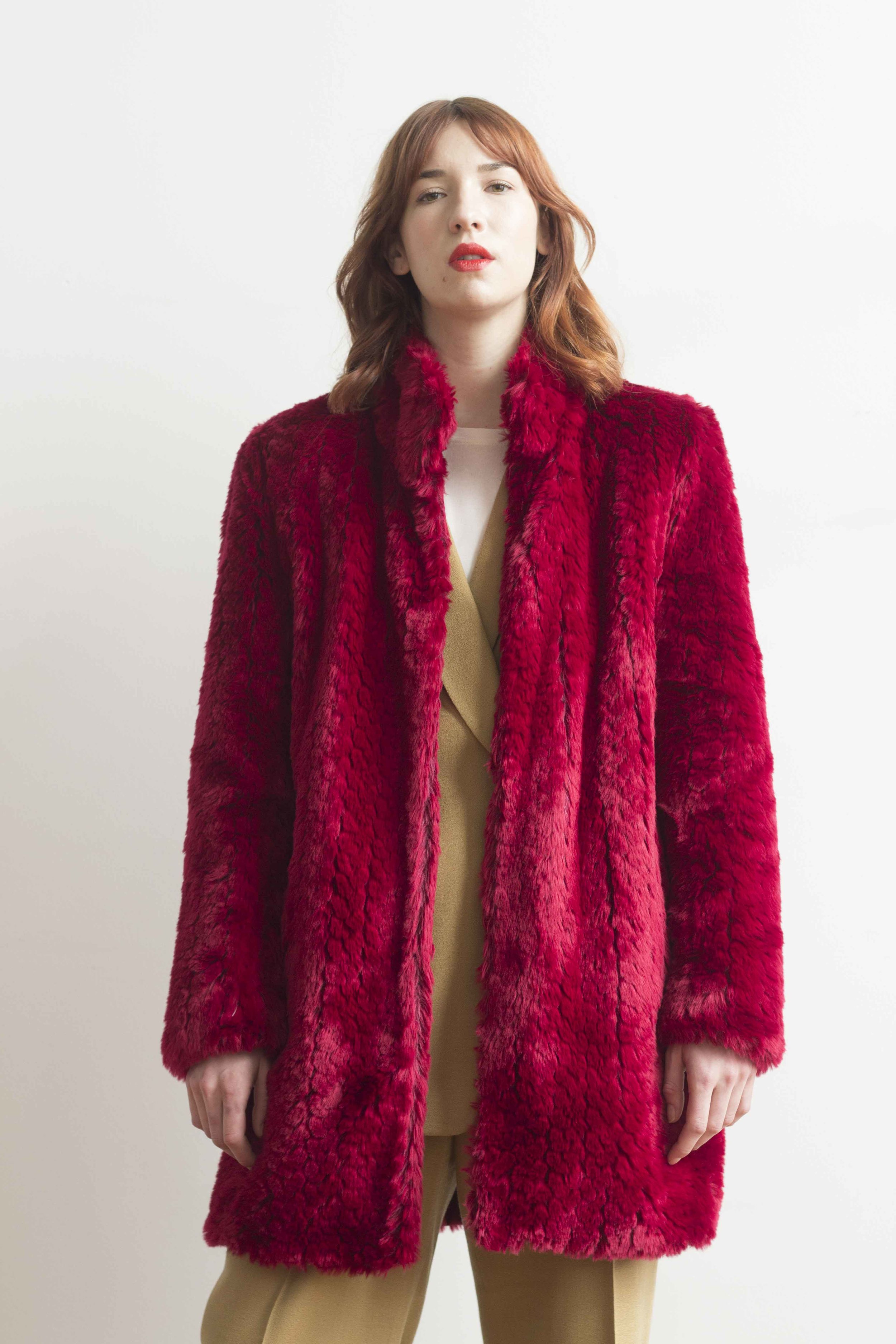 1990s Anne Klein Carmine Reversible Faux Fur