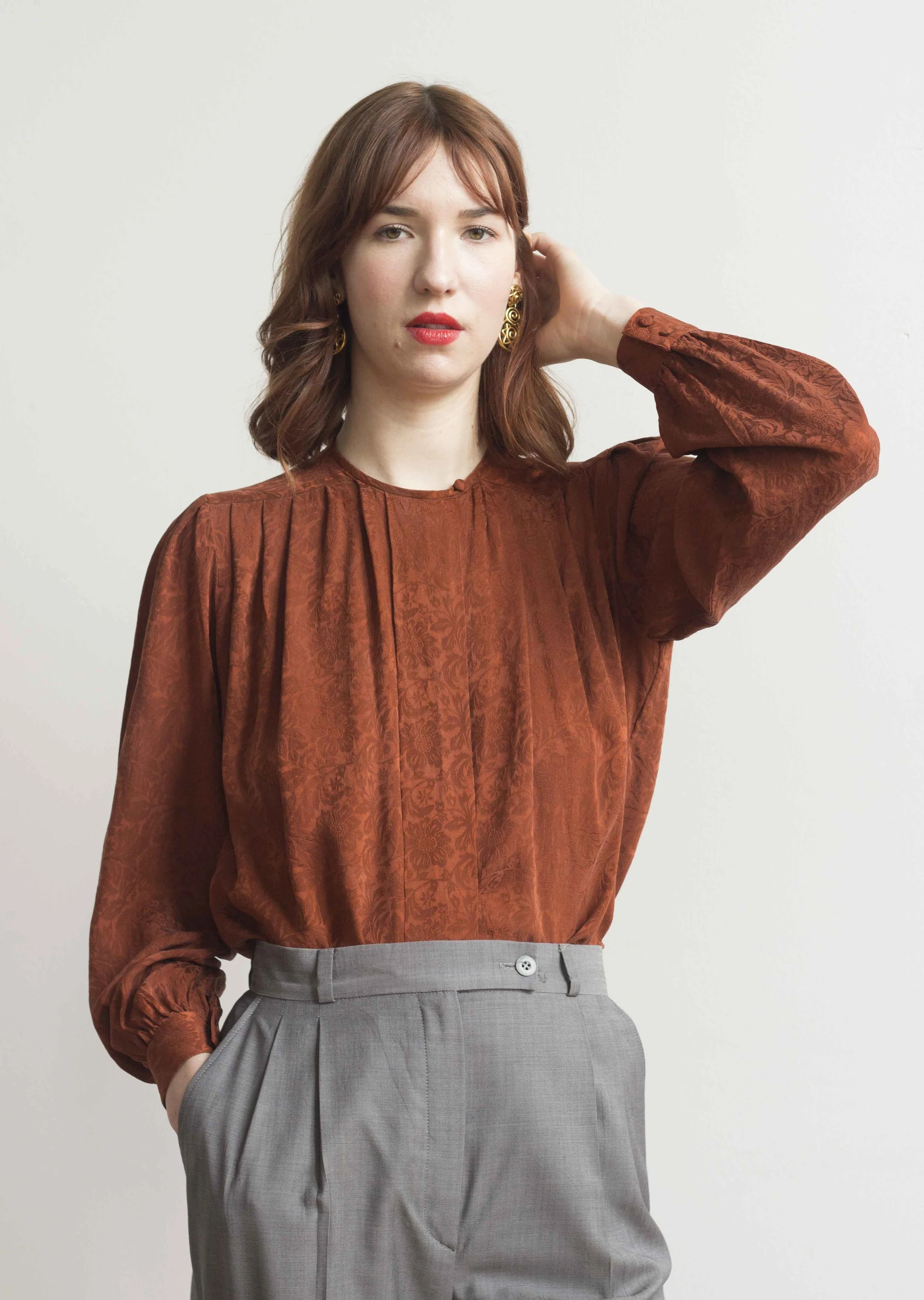 1980s Sienna Silk Jacquard Blouse