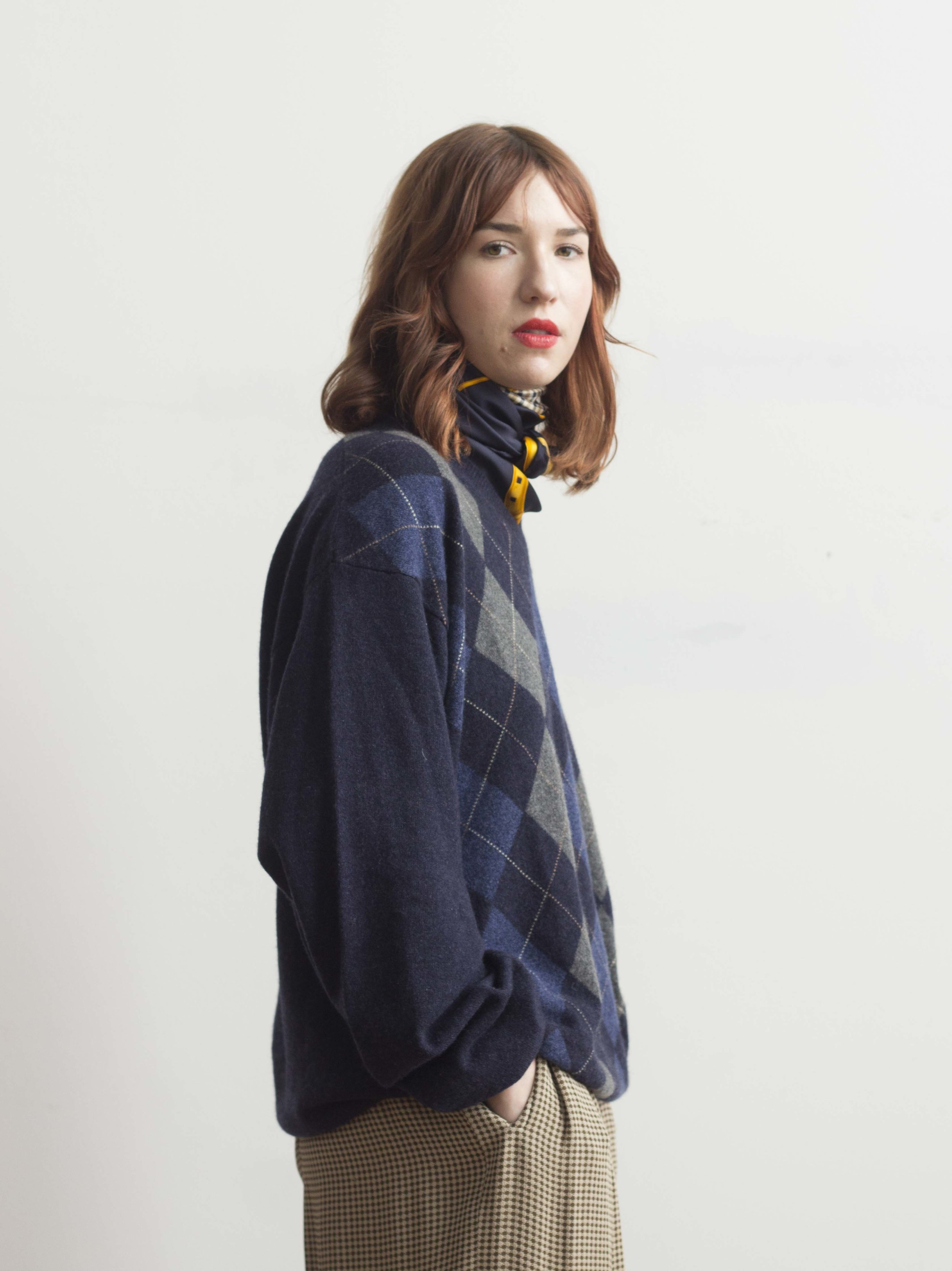 1990s Cashmere Argyle Boyfriend Sweater