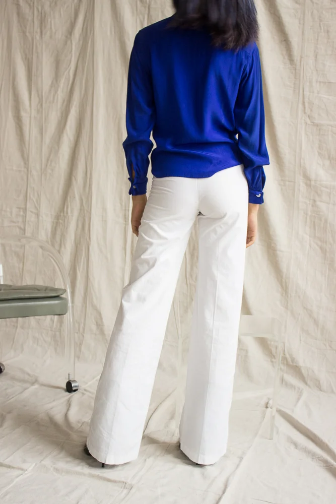 1970s White Cotton Drawstring Bell Bottoms