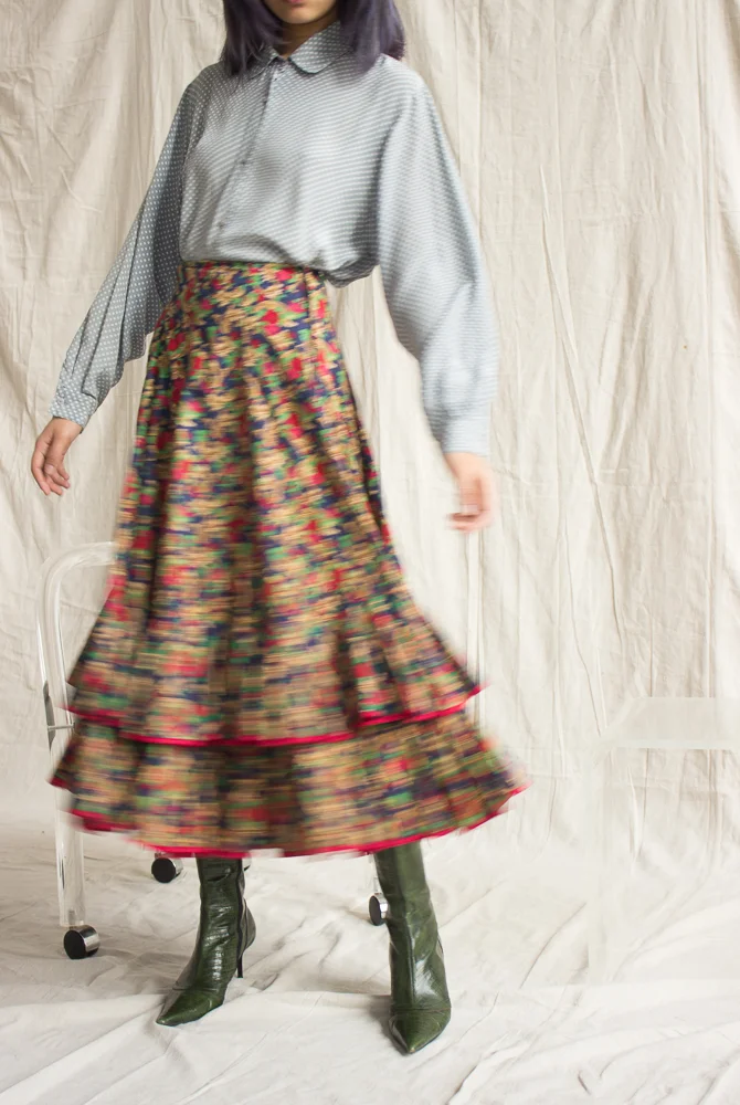 1970s Rose Print Ruffled Skirt