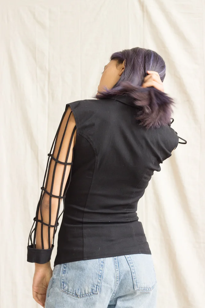 1980s Black Cage Sleeve Jacket