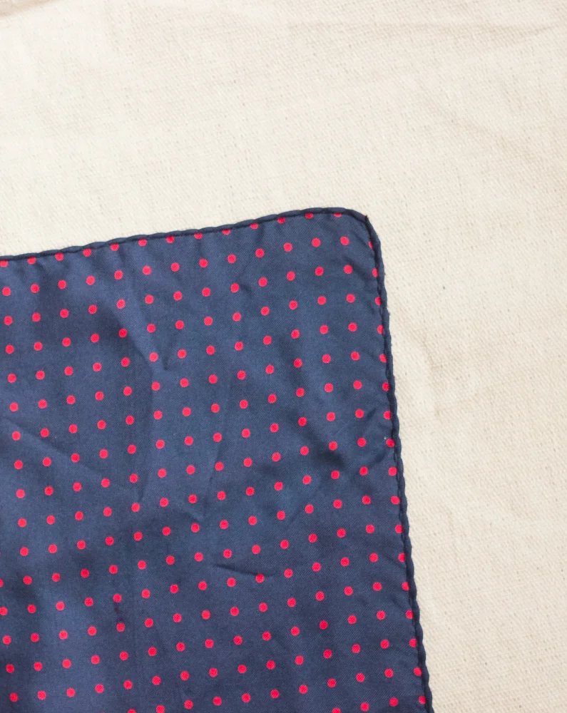 1980s Navy and Burgundy Polka Dot Kerchief