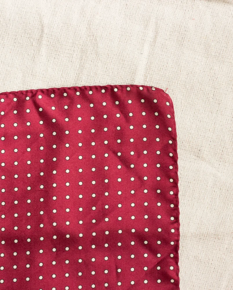 1980s Burgundy &amp; White Silk Polka Dot Kerchief