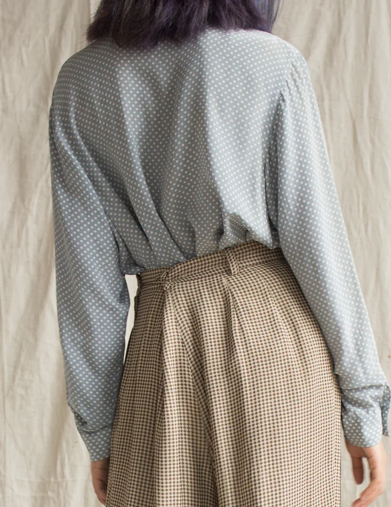 1980s Oversize Pale Blue Polka Dot Silk