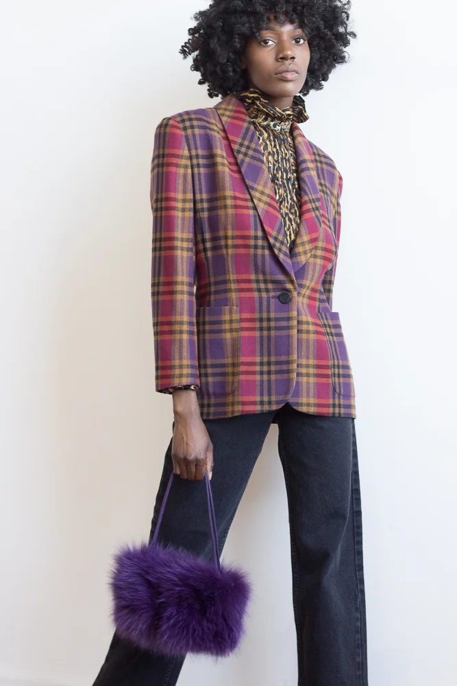 1980s Magenta &amp; Plum Plaid Wool Jacket