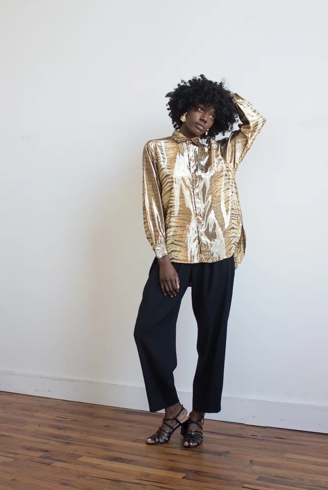 1980s Tiger Striped Lamé Shirt
