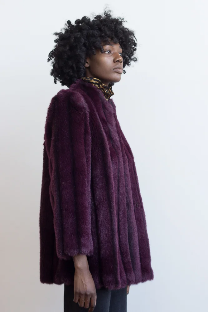 1970s Sasson Plum Faux Fur Jacket