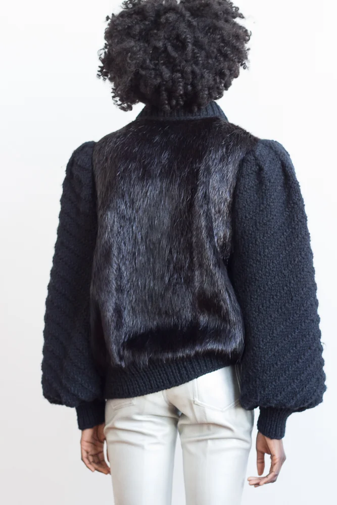 1980s Balloon Sleeve Knit Wool &amp; Mink Jacket
