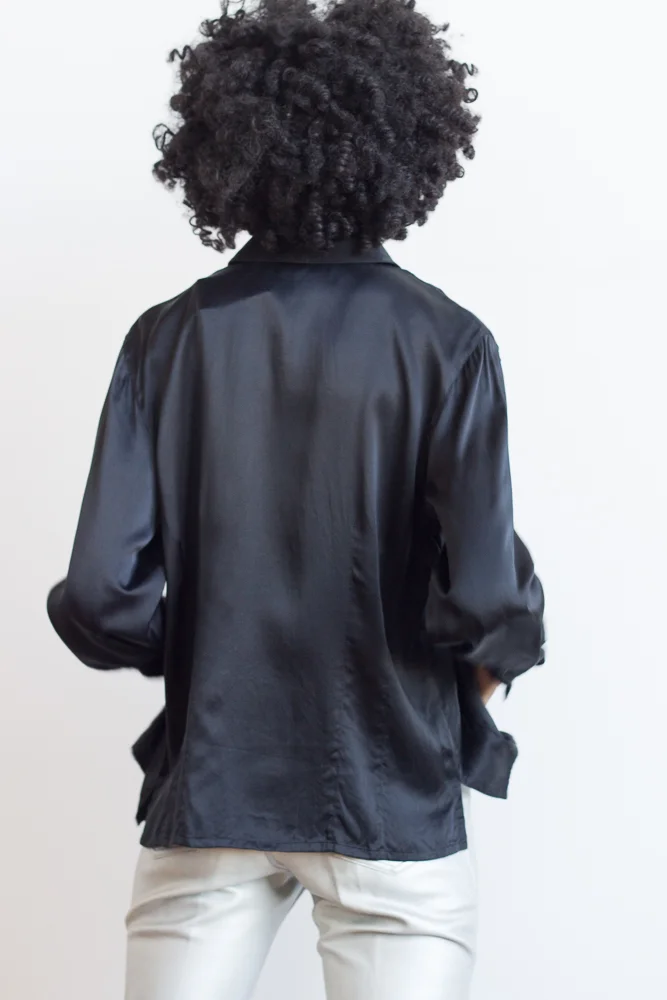 1980s Starington Black Silk Shirt