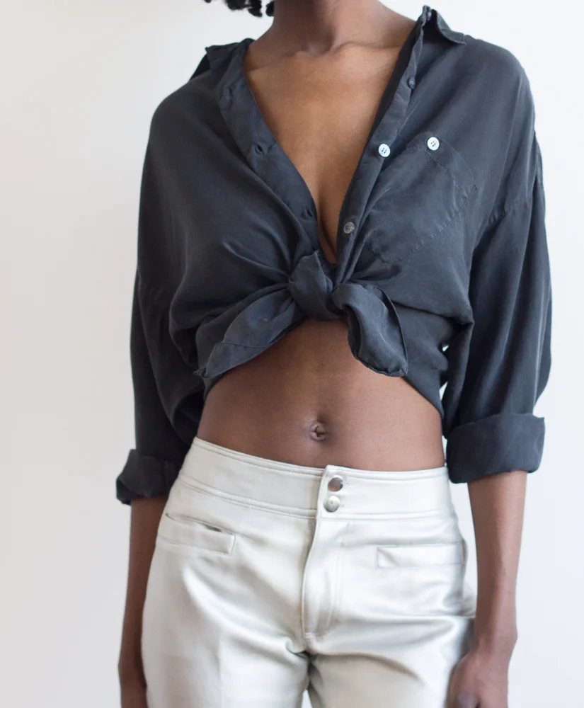 1980s Black Boxy Silk Tee