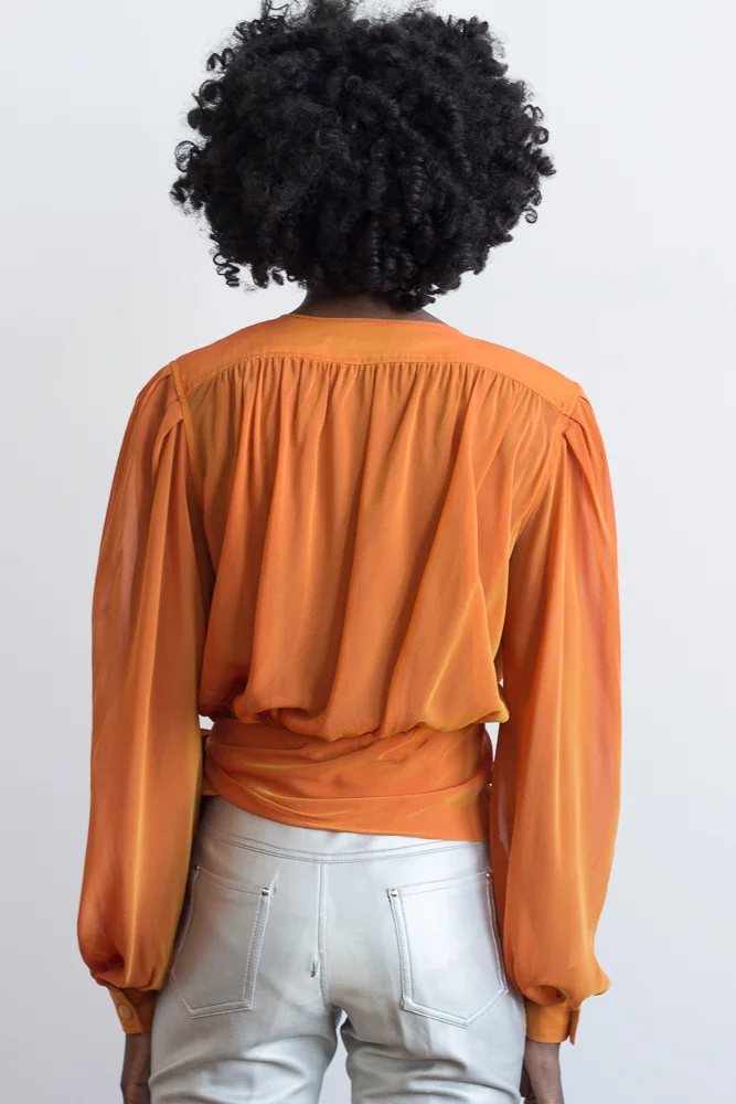 1980s Ungaro Parallel Paris Orange Chiffon Wrap Top
