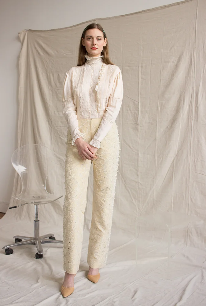 1990s Irish Lace Embroidered Taffeta Pants