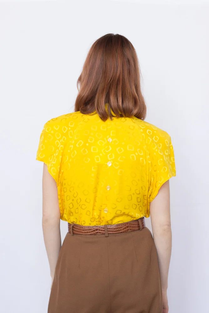 1980s Sunshine Yellow Silk Blouse