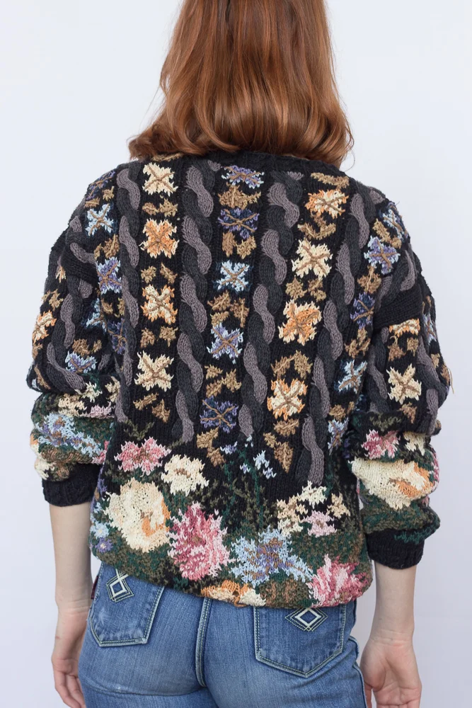 1980s Floral Motif Cotton Sweater