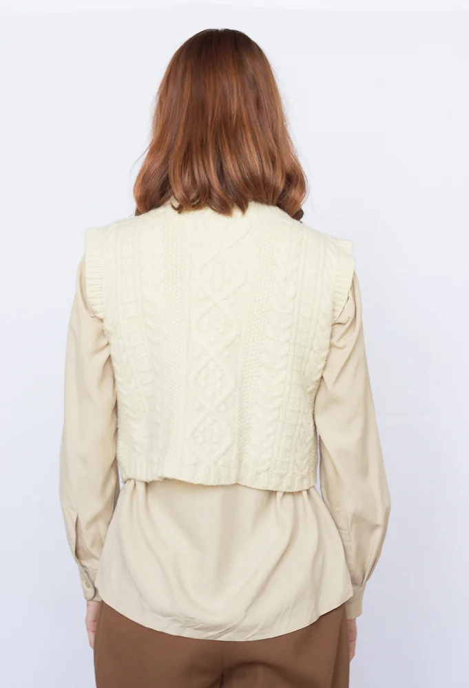 1970s Aran Knit Cropped Sweater Vest