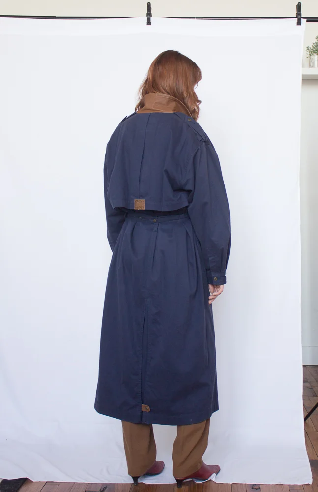 1980s Blue Cotton Trench Coat