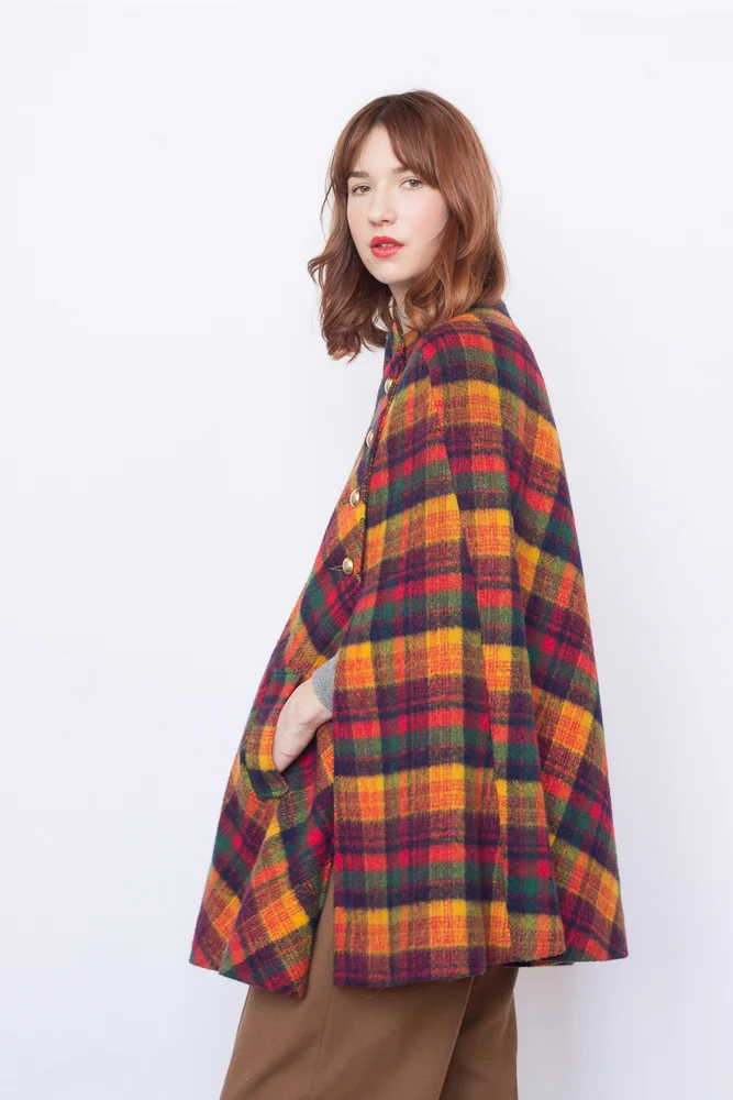 1960s Wool Plaid Love Story Cape
