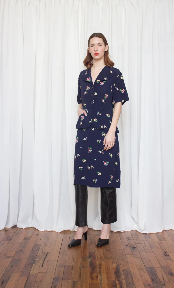 1940s Rayon Novelty "Painter" Print Dress