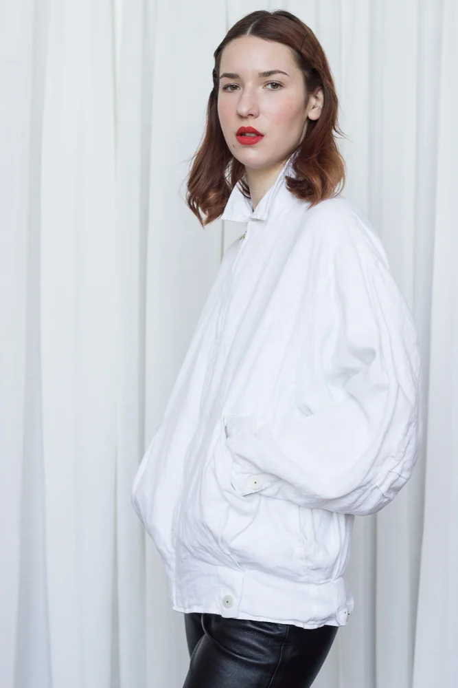 1980s Oversize White Linen Bomber Jacket