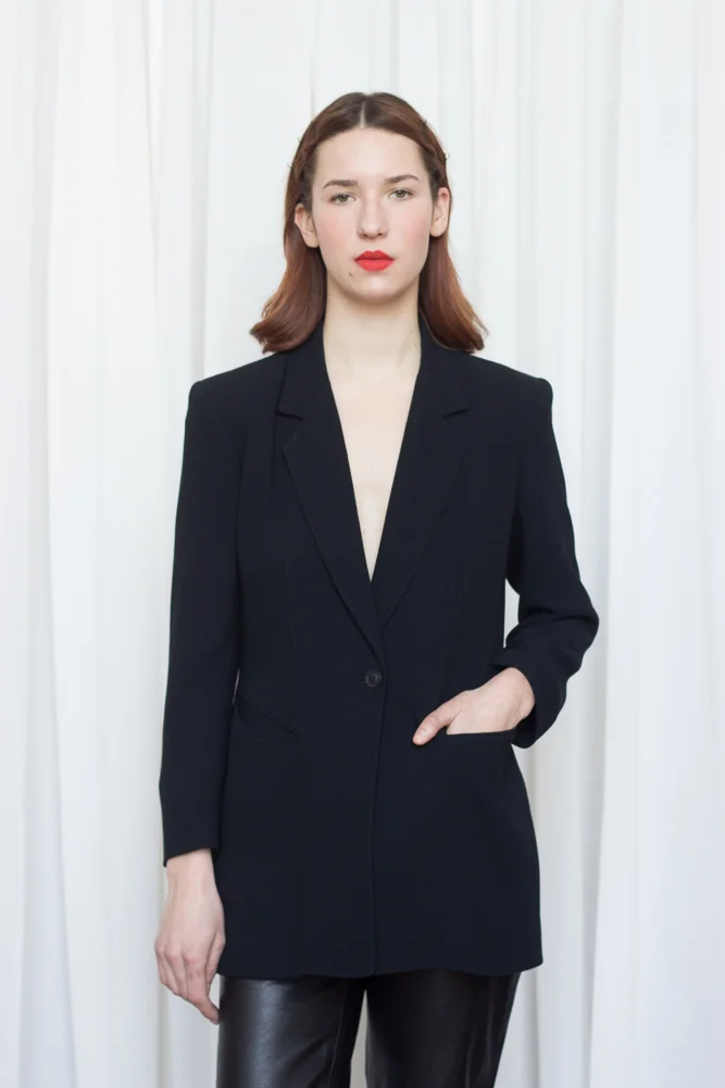 1990s Emanuel Ungaro Black Crepe Blazer