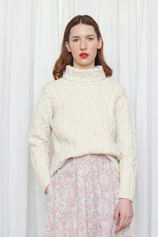 1980s Aran Wool Turtleneck Sweater