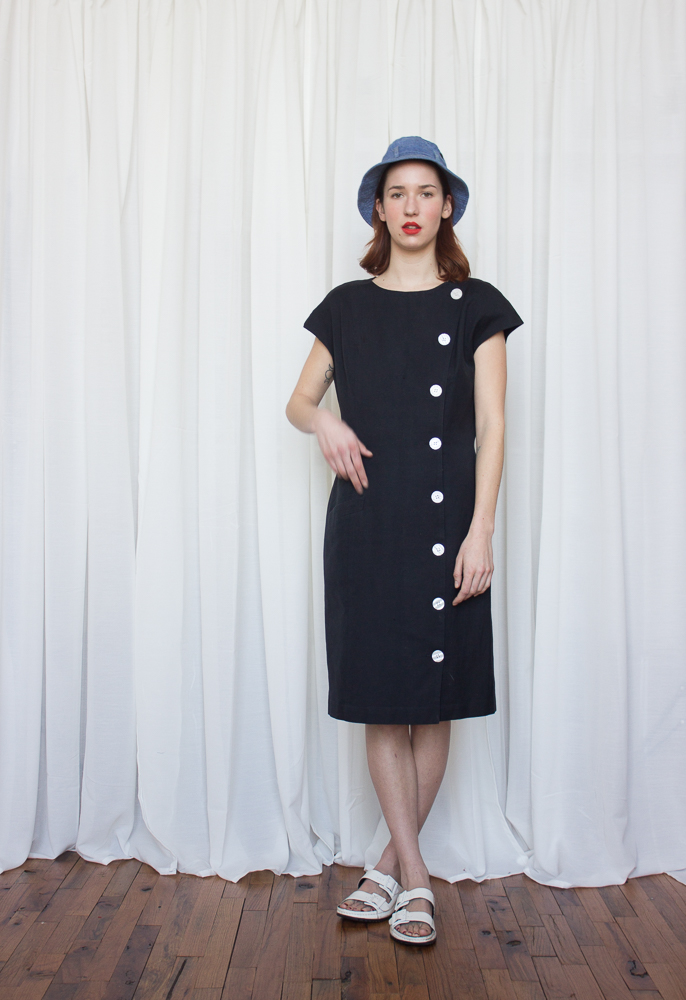 1980s Nautical Cotton Linen Dress