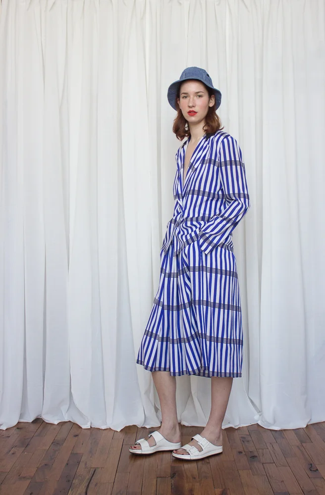 1980s Blue &amp; White Striped Jack Mulqueen Set