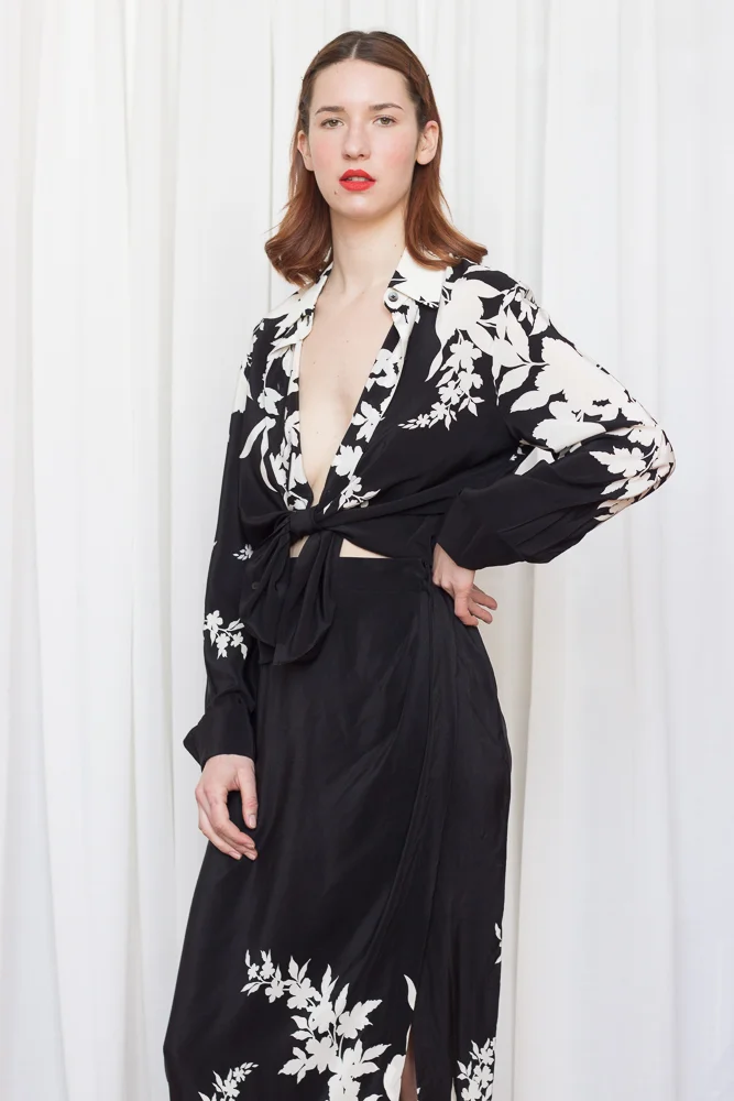 1990s Black and White Silk Set