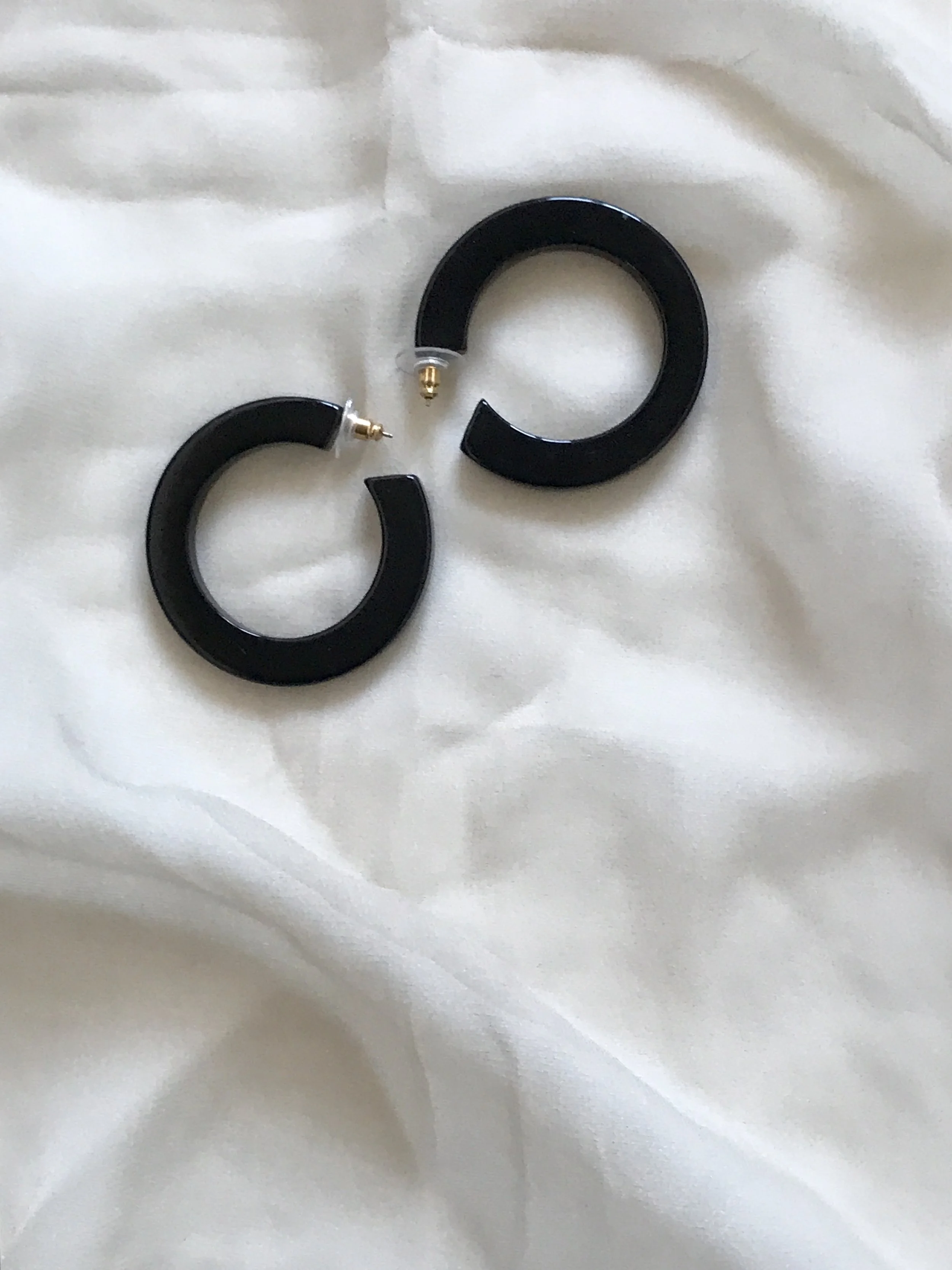 1980s Black Chunky Acrylic Hoops