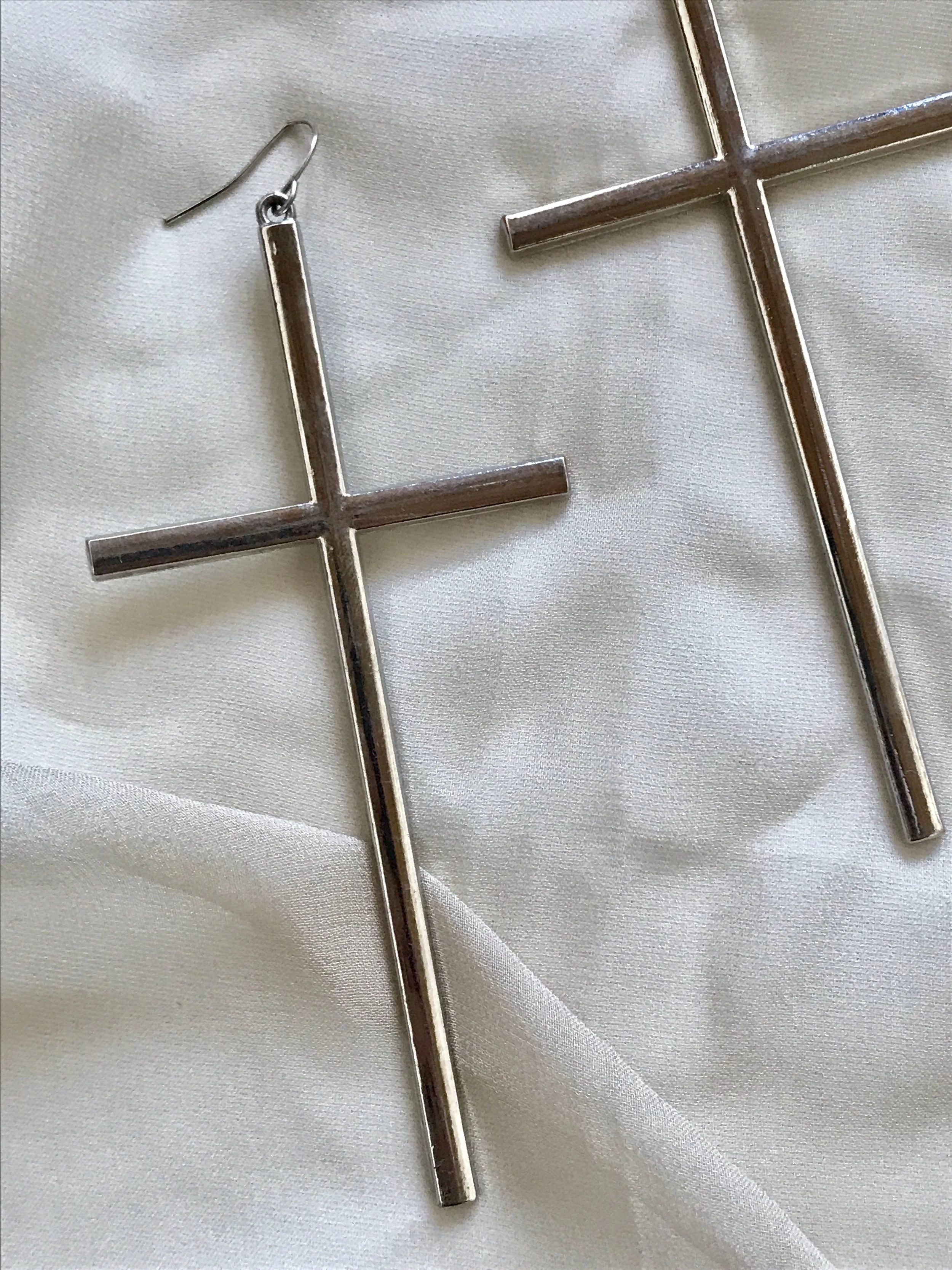 1980s Oversize Silver Cross Earrings