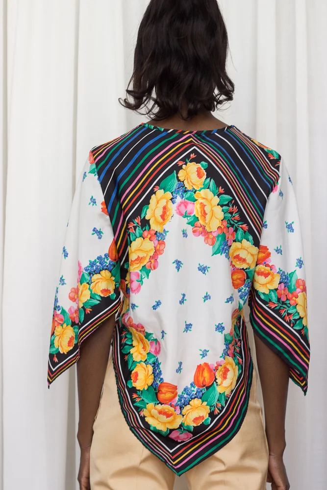 1970s Floral Foulard Scarf Top